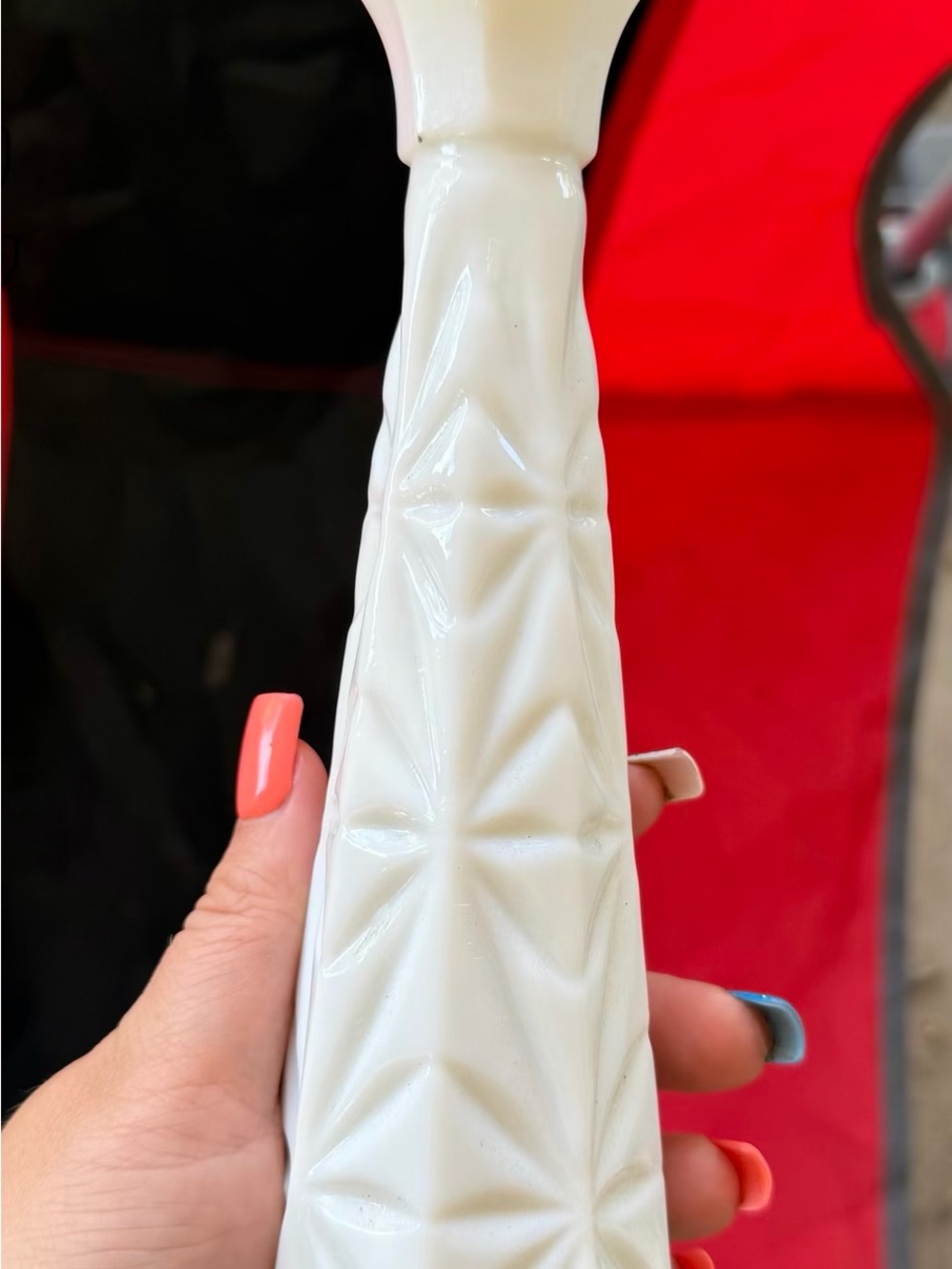 White Ceramic Decorative Vase with Geometric Relief